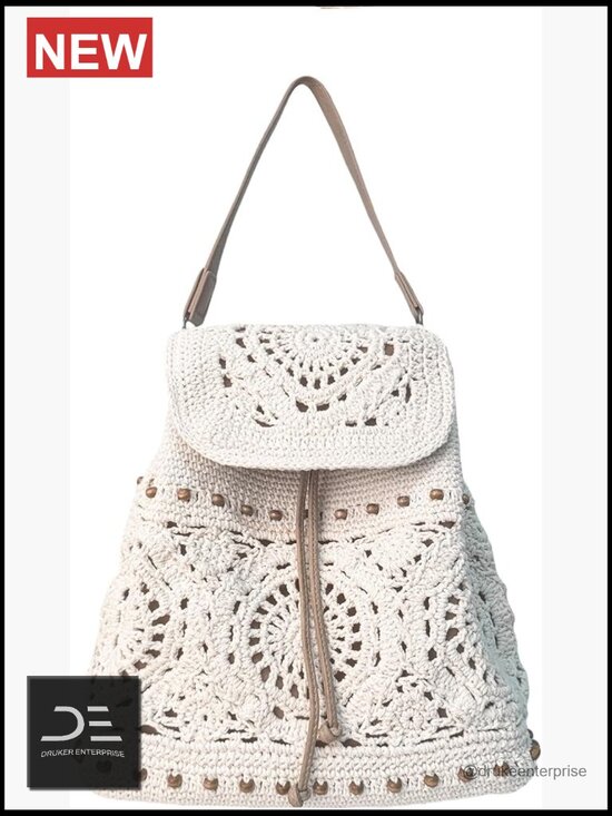 Handmade Crochet Backpack Premium Cotton Rope Boho Rucksack Adjustable Straps main image 6